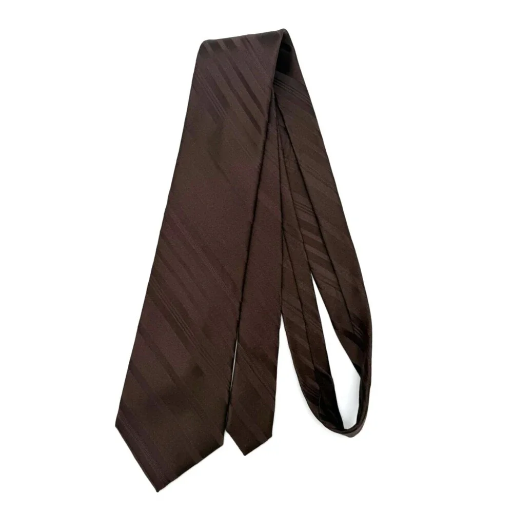 Croft & Barrow Mens Silk Tie Brown Black Geometric Diagonal Stripe Necktie